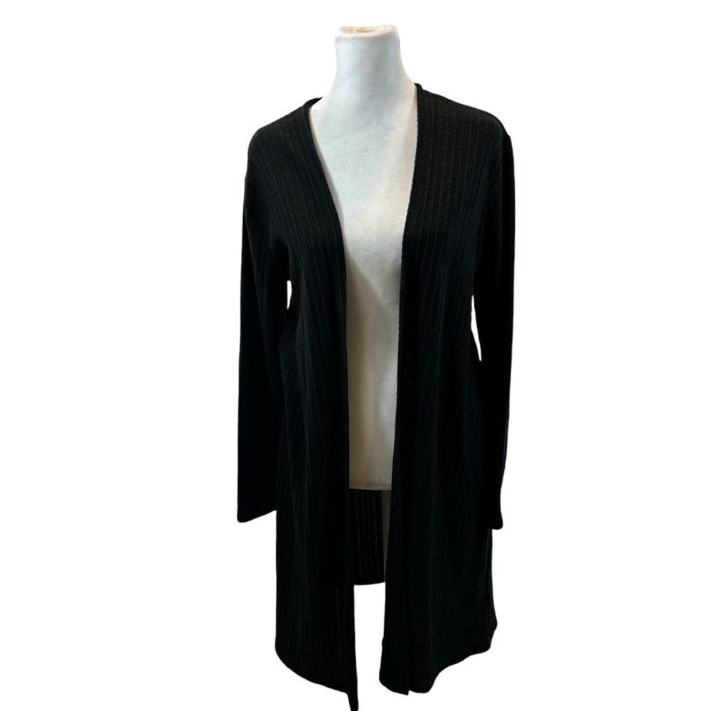 Ladies Liberty Love Brand Black Textured Open‎ Front Duster Cardigan Size Small